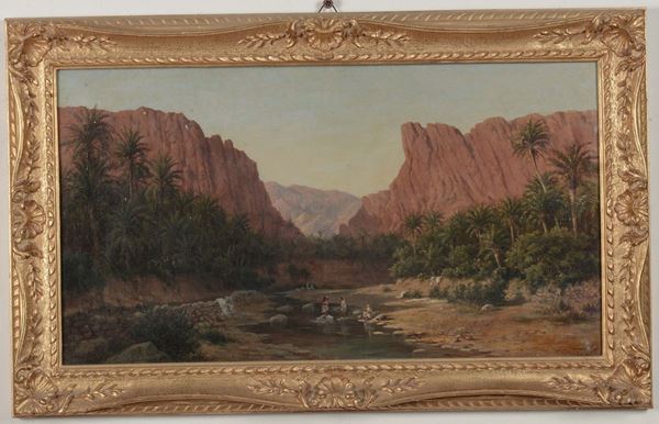 Scuola del XIX secolo Paesaggio con fiume e palmeto