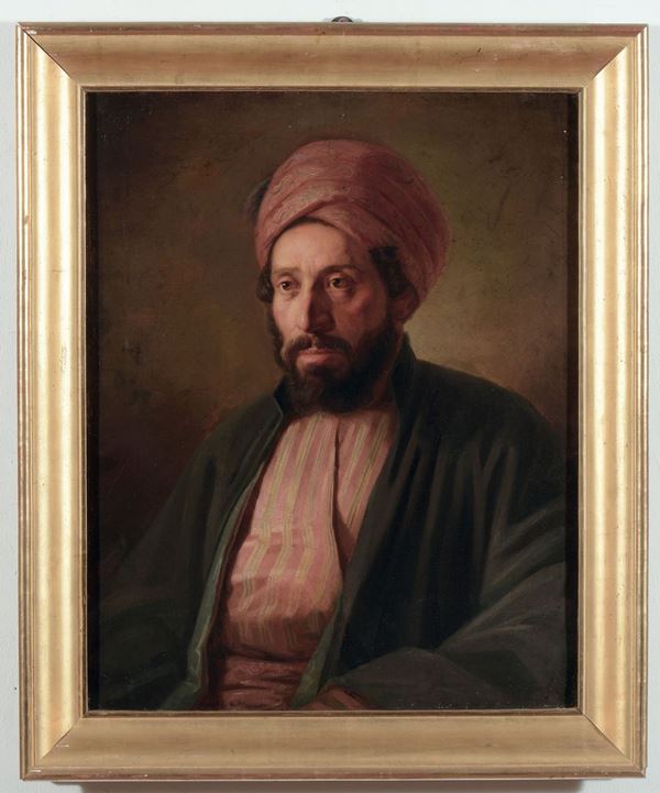 Herman Maurice Cossmann (1821-1890) Ritratto di orientale con turbante