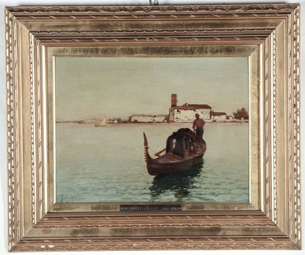 Giuseppe De Rubelli (1844-1916) Gondola in laguna