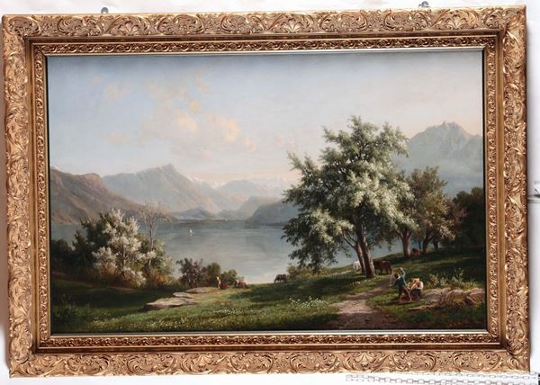 Jakob Joseph Zelger (1812-1885) Paesaggio montano con lago