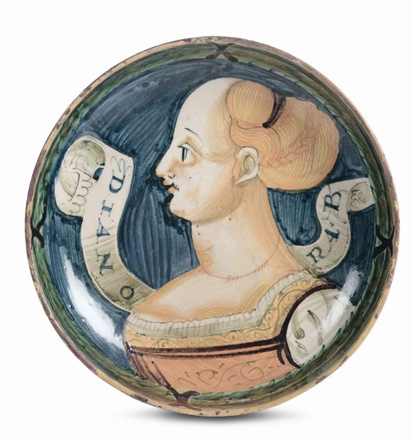 Coppa amatoria in maiolica policroma, Casteldimonte XVI secolo