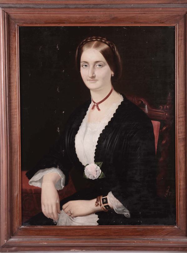 Gabriele Castagnola (1828-1883) Ritratto di Donna con peonia, 1855