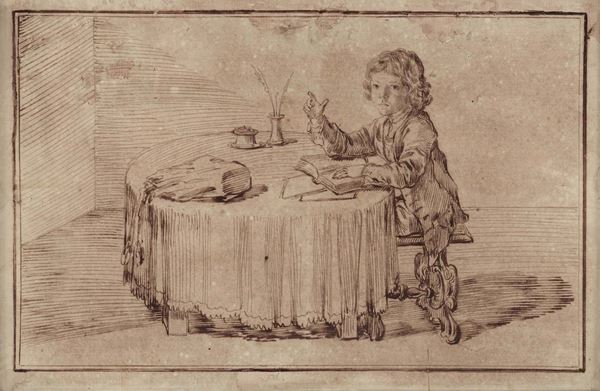 Pier Leone Ghezzi (Roma 1674-1755) Ritratto di Serafino Falzacappa al tavolo