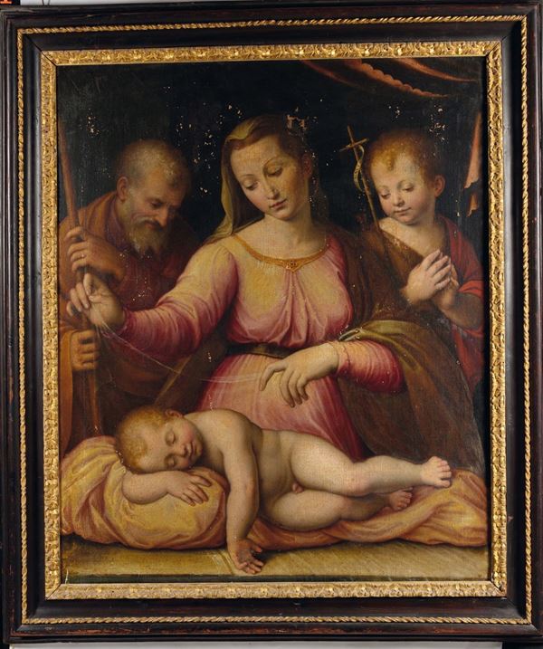Luca Longhi (Ravenna 1507-1580), attribuito a Sacra Famiglia con San Giovannino
