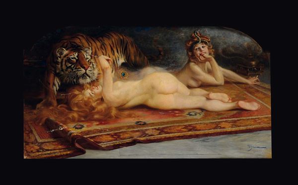 Aleardo Villa (1865-1906) Figure femminili con tigre