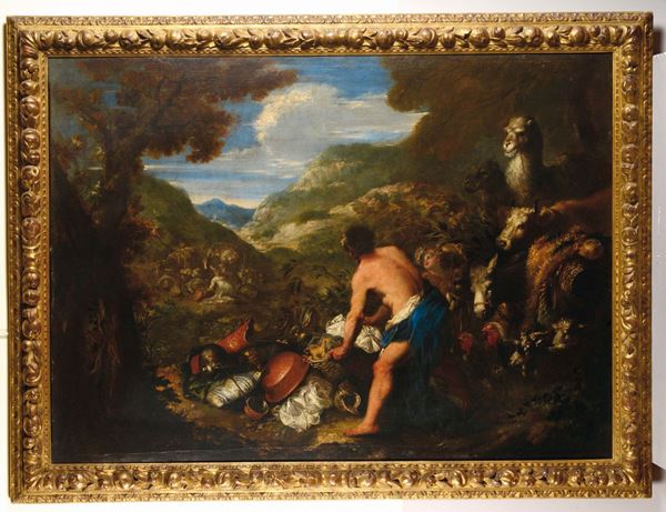 Bartolomeo Guidobono (Savona 1654 - Torino 1709) Il viaggio di Giacobbe Orfeo incanta gli animali con  [..]