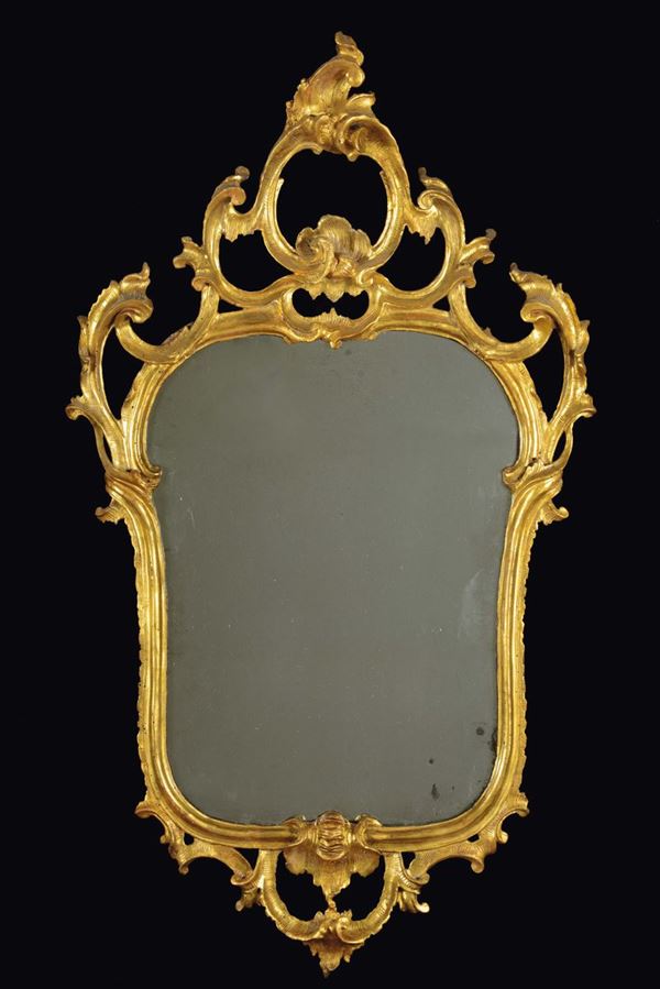 Serie di quattro specchiere Luigi XV in legno intagliato e dorato “a pelle di rapa”, Lombardia, metà XVIII secolo