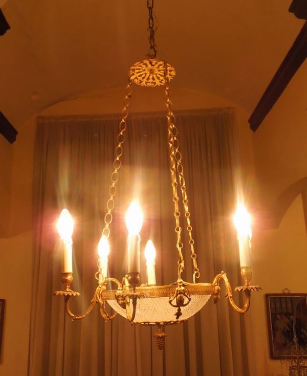 Piccolo lampadario a sei luci di gusto Impero, Francia, prima metà del XIX secolo