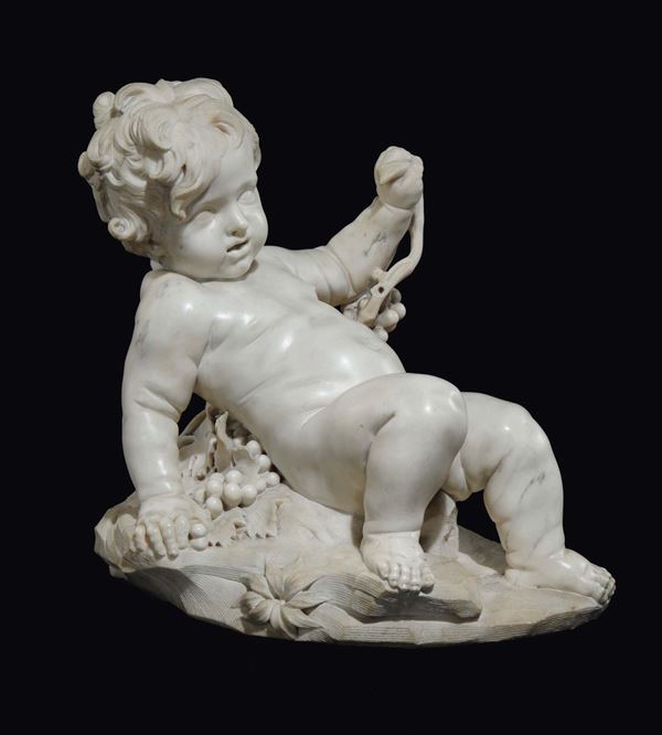 Figura in marmo di “Putto ebbro” (Bacco?). Scultore barocco prossimo ad Alessandro Algardi, Italia metà  [..]