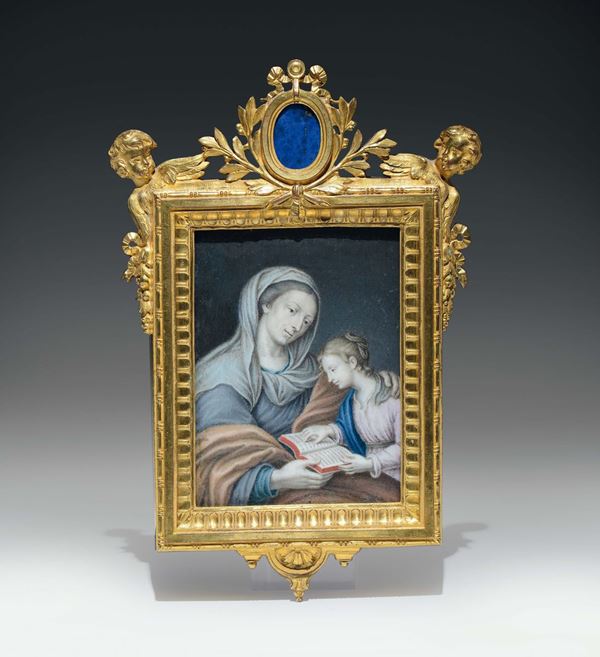 Dipinto su pergamena raffigurante “Sant’Anna con Maria”. Roma, seconda metà XVIII secolo