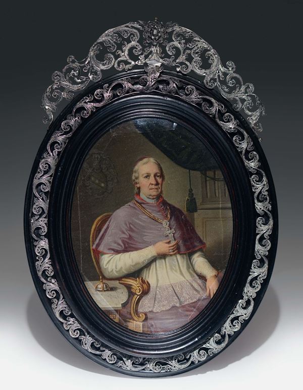 Dipinto ovale olio su rame raffigurante Papa Pio IX, nato Giovanni Maria Mastai Ferretti, Italia XIX secolo. Carl Gruber, Vienna 1803-1845 (?)