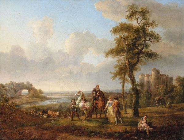 Abraham Bruining Van Worrell (Olanda 1787-1832) attribuito a Paesaggio con cavalieri