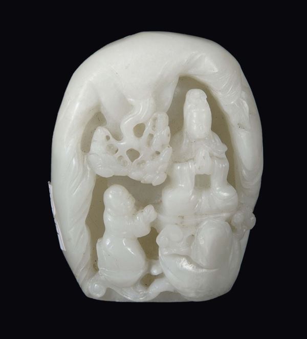 A white jade mountain with figures and deities, China, 20th century