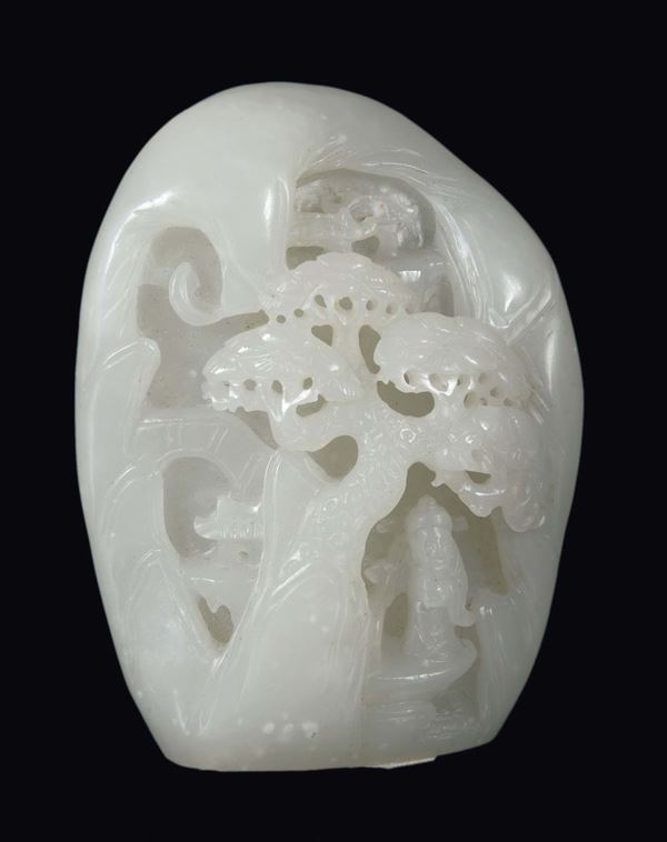 A white jade mountain with wise men and landscape, China, 20th century