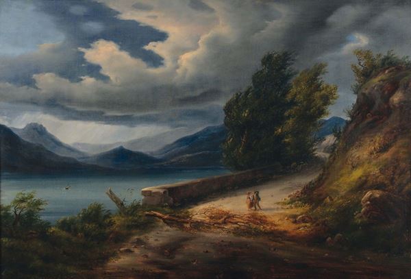 Massimo Taparelli D'Azeglio (Torino 1798-1866), attribuito a Due paesaggi con figure
