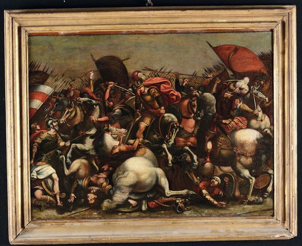 Scuola Romana del XVII secolo Scena di battaglia con cavalieri