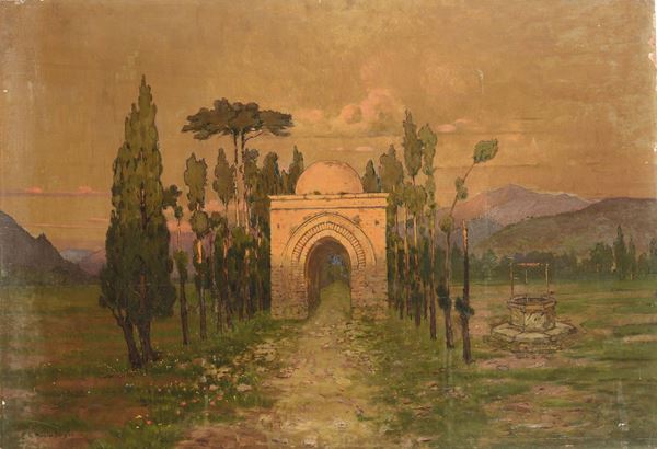 Ettore De Maria Bergler (Napoli 1850 - Palermo 1938) Paesaggio con arco