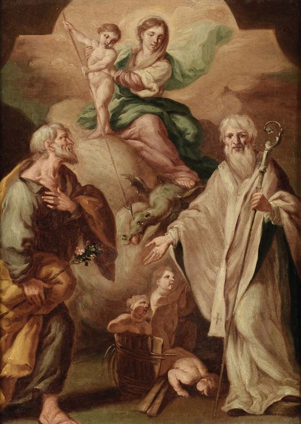 Nicola Vaccaro (Napoli 1640-1709) Madonna del Carmine tra San Giuseppe e San Nicola di Bari
