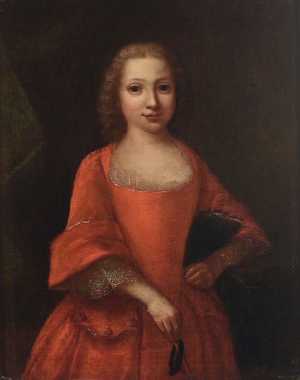 Scuola del XVIII secolo Ritratto di fanciulla in abito rosso