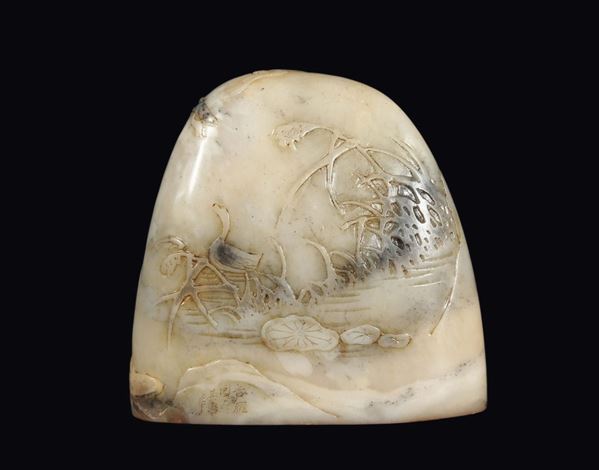 A jade mountain seal with ducks, China, Qing Dynasty, 19th century