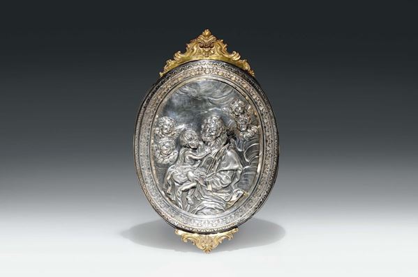 Placca in argento sbalzato con San Giuseppe col Bambino,  Napoli fine del XVII inizi XVIII secolo