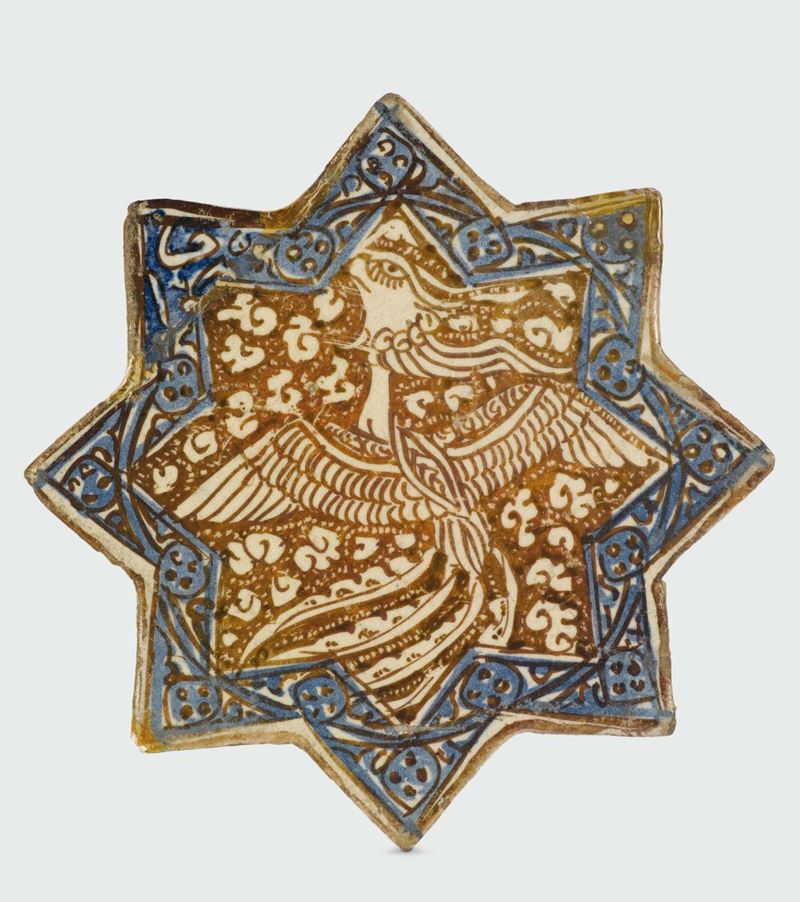 Mattonella a otto punte sultanabad (Persia), Fine XIII - inizio XIV secolo (anno egira 650 circa)  - Asta Maioliche e Porcellane da Collezione - Cambi Casa d'Aste