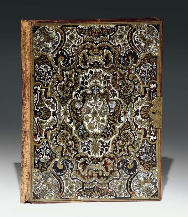 Cartella porta lettere da scrittoio intarsiata in vari materiali. Ebanista piemontese del XVIII secolo. Bottega di Luigi Prinotto (1685-1780)