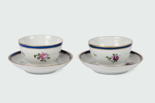 Coppia di grandi tazze con piattino Nove, manifattura Antonibon-Baroni, 1800-1820