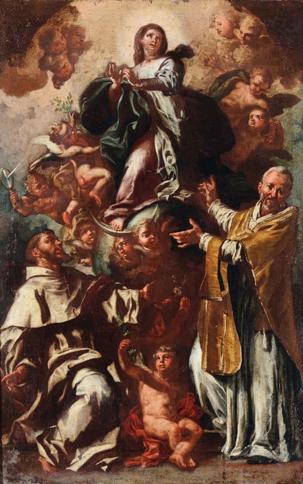 Scuola Napoletana del XVII secolo Madonna Assunta con Santi