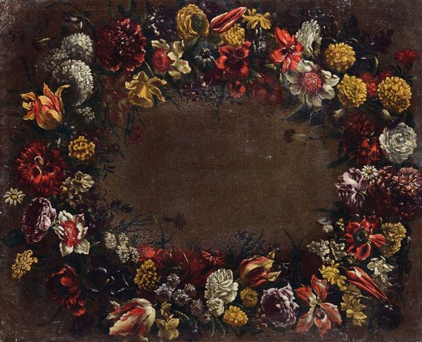Scuola Romana del XVII secolo Corona di fiori
