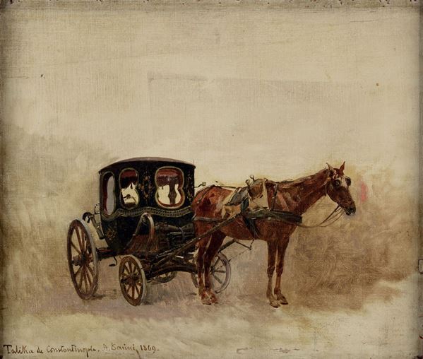 Alberto Pasini (Busseto 1826 - Cavoretto 1899) Carrozza con cavallo