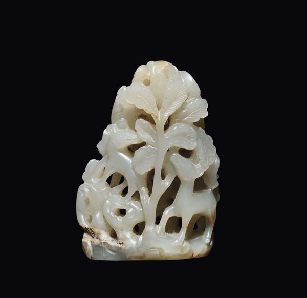 A white jade fawns between trees group, China, Ming Dynasty, 17th century