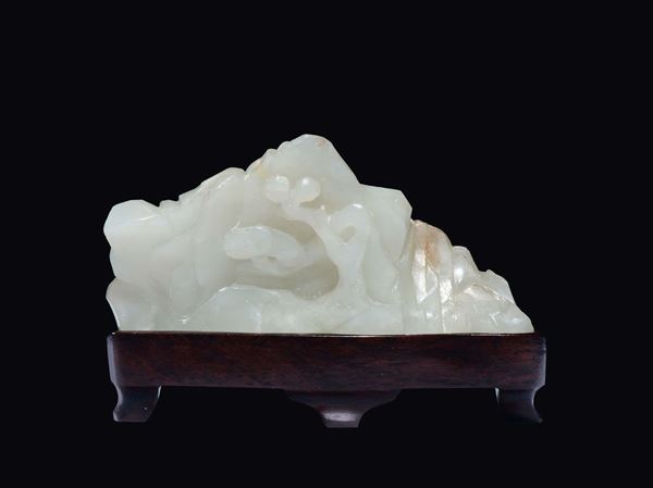 A white jade mountain with deer in relief, China, Ming Dynasty, 17th century