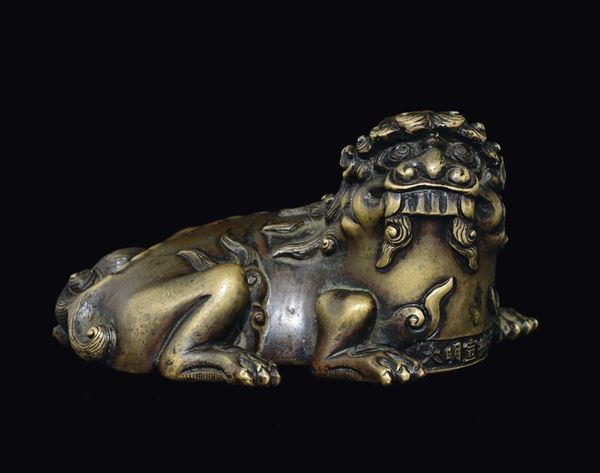 An extremly rare bronze figure of Pho dog, China, Ming Dynasty, 17th century