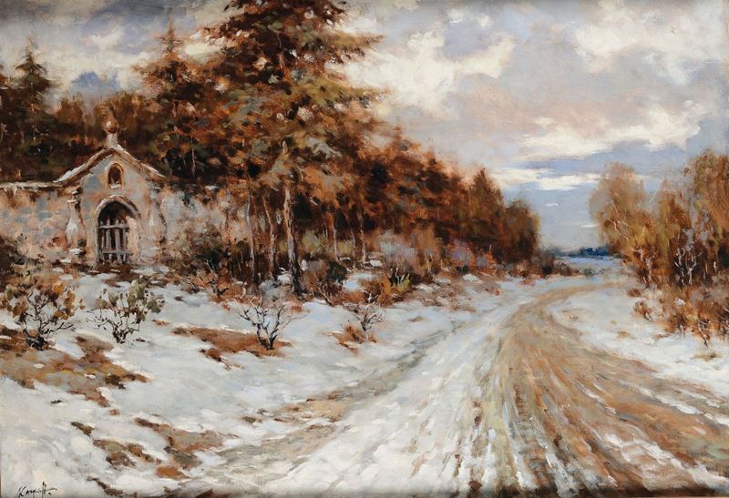 Ivan Karpoff (Novocerkassk 1898 - Milano 1970)<br>Paesaggio innevato  - Auction 19th and 20th century paintings - Cambi Casa d'Aste