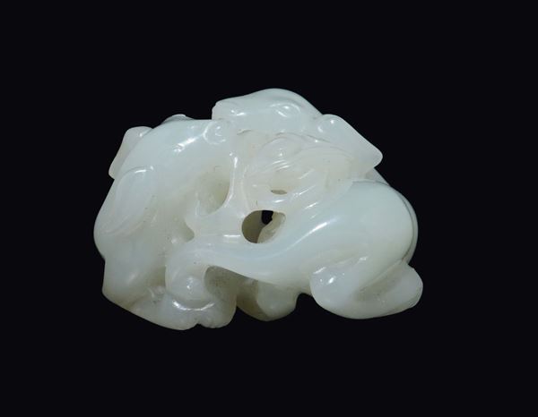 A white jade deer and mushrooms group, China, Qing Dynasty, 19th century