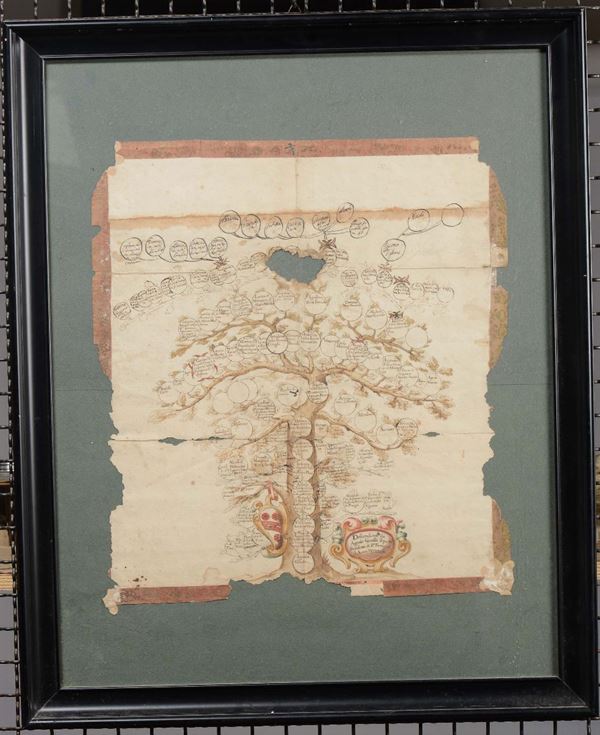 Albero genealogico su carta, XVIII secolo