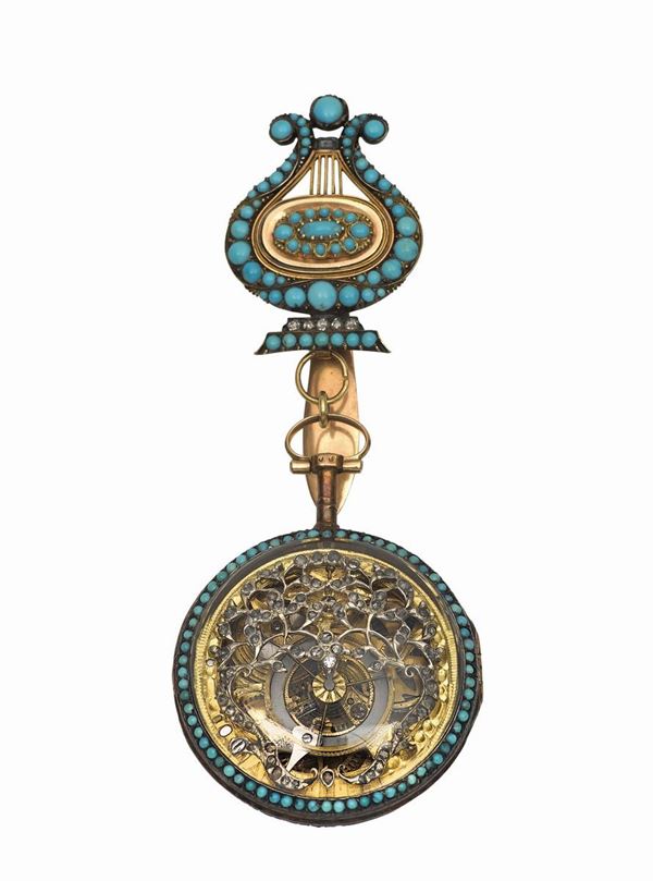 Vauchez, Paris, 18K gold and torquoise pendant watch. Made circa 1780