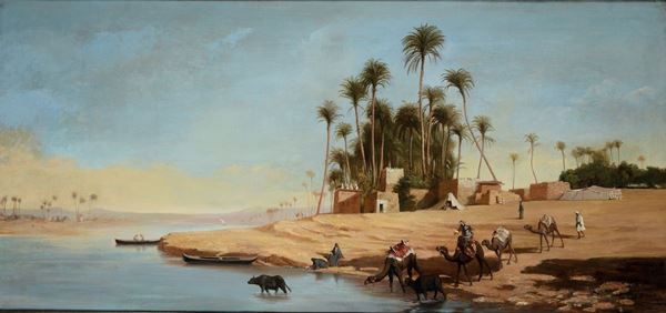 Théodore Frère (1814 - 1888) Beduini al fiume