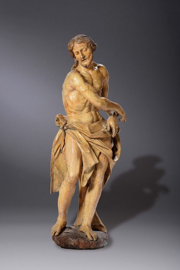 A large wooden polychrome sculpture with Christ. Late 16th century Ligurian or Lombard sculptor