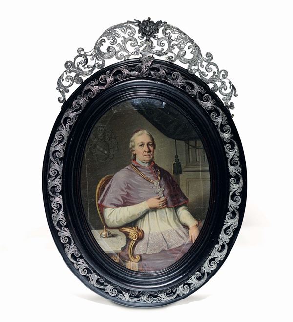 Gruber (firmato), dipinto ovale raffigurane Papa Mastai Ferretti. Italia (?) XVIII secolo