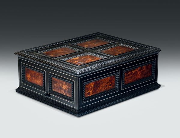 A framed rosewood veneered box with turtle shell. Germany or Holland, late 17th century