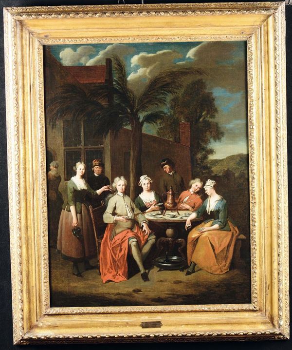Jan Josef I Horemans (Antwerp 1682 - 1759) Scena di locanda