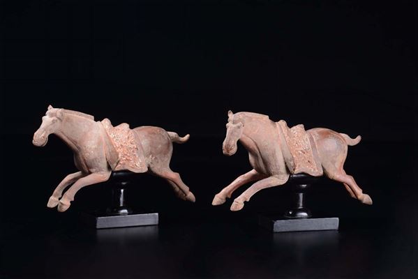 Coppia di cavalli in terracotta dipinta, Cina, Dinastia Tang (618-906)