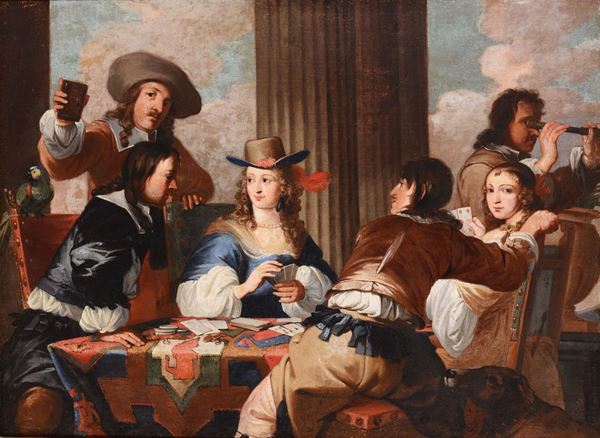 18th century Flemish school Figure che giocano a carte