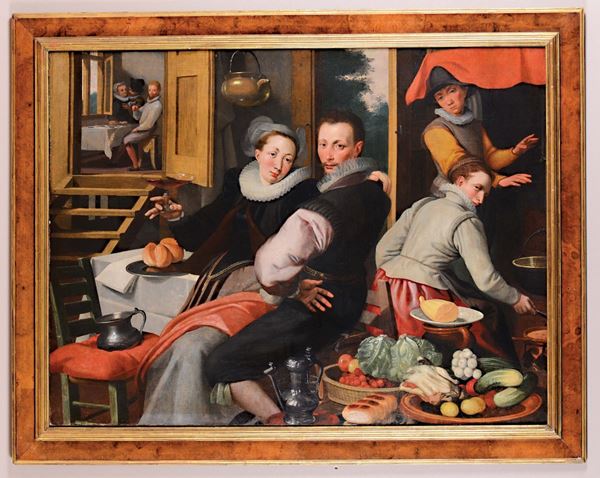 Pieter Aertesen (Amsterdam 1508-1575) cerchia di Interno di cucina con figure