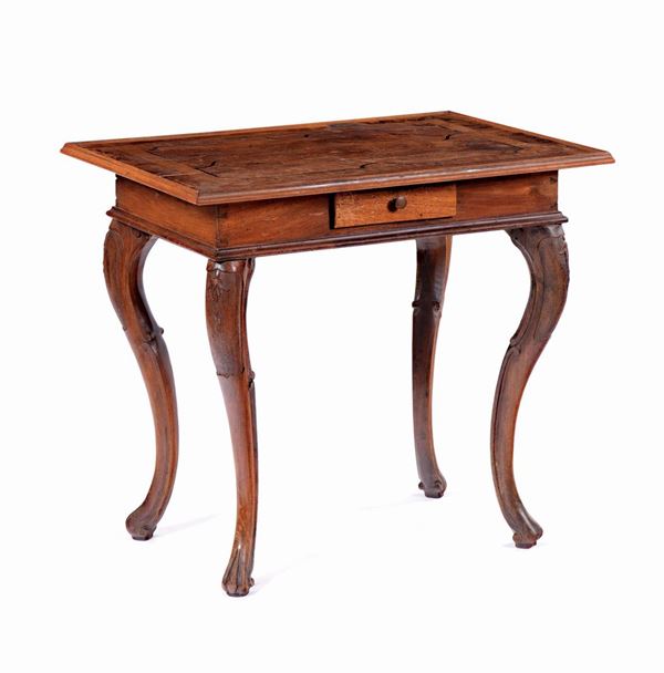 A pair of walnut Louis XV style tables, Venice, 18th century