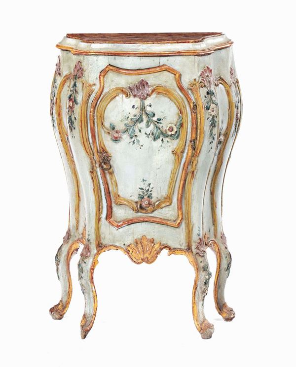 A light blue laquered Louis XV style night table, Venice, 18th century