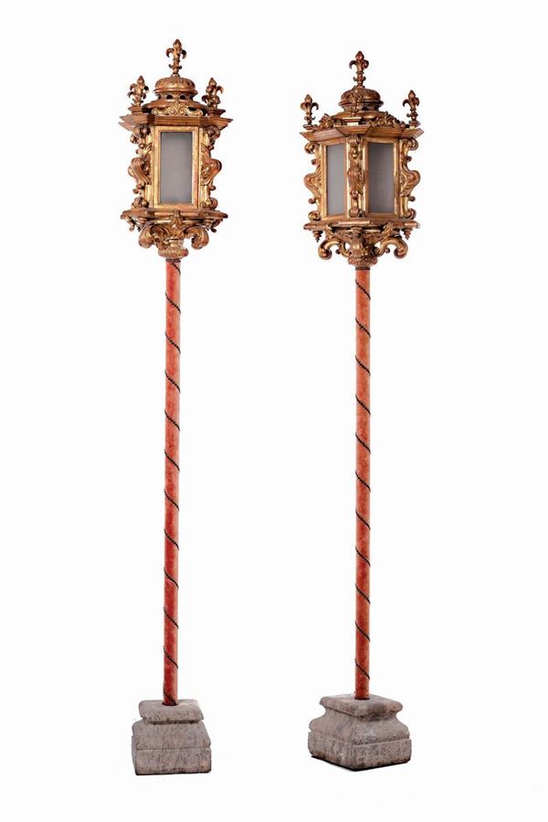 A pair of gilt wood lanterns, 18th century
