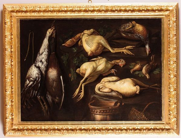 Bartolomeo Arbotori (Piacenza 1594 - 1676) Natura morta con pennuti